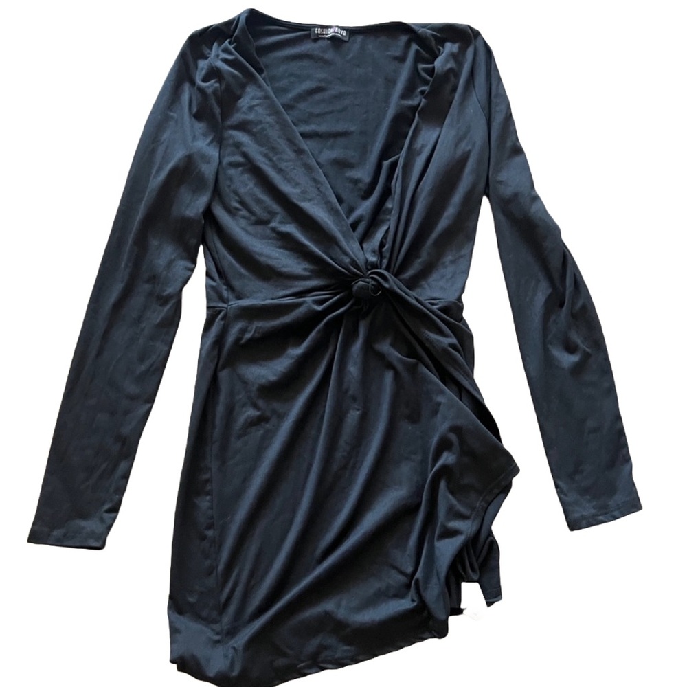 Fashion Nova Black Ruched V-Neck Bodycon Dress